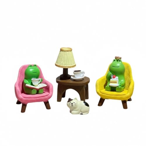 Edyocey Miniature Frog Figurine Set – 6-Piece Resin with Sofa & Lamp, Cute Desk Decor for Office & Home, Tiny Statues Gift for Lovers (Frog) - Image 1