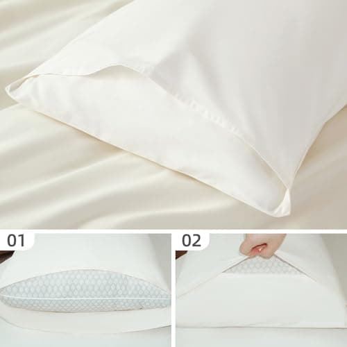 DCSKY Organic Cotton Queen Pillowcases - Set of 2, 800 Thread Count Cotton Pillowcases - Soft and Breathable Envelope Closure Pillow Cases - 20x30 Pillow Covers for Bed，Cream White - Thumbnail 4