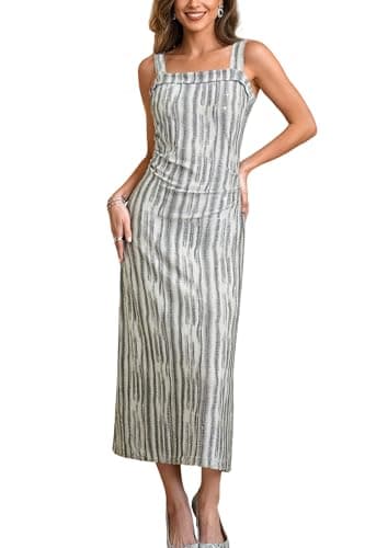 Lesuxa Women Formal Dresses for Wedding Guest Sleeveless Maxi Bodycon Dresses (US, Alpha, Large, Regular, Regular, Champagne) - Image 1