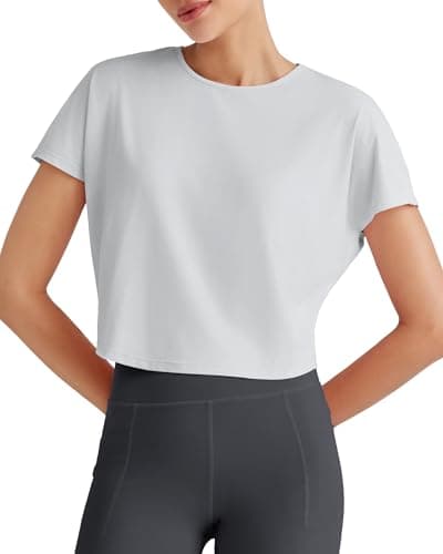 G4Free Athletic Shirts Women Short Sleeve Cropped Workout Tops Soft Basic Stretch Casual Summer Running Activewear Tshirts(Gray,XS) - Image 1