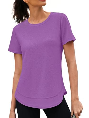 3rd hill Womens Workout Tops Short Sleeve Crewneck Sports Yoga Running Shirts Quick Dry Outfits Purple XL - Image 1