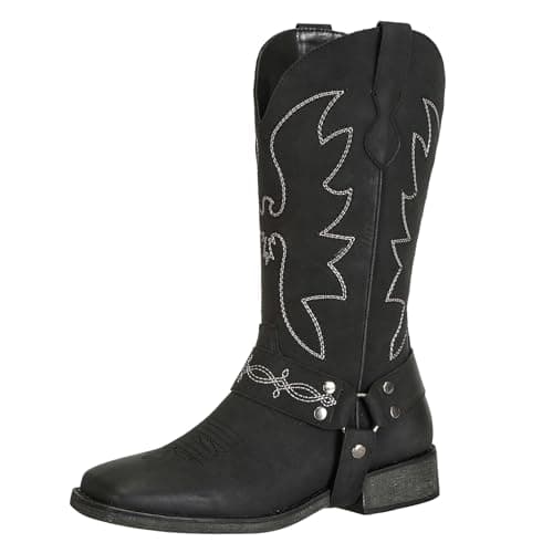 SheSole Ladies Square Toe Cowboy Boots for Women Wide Calf Western Fashion Cowgirl Shoes Black US 11 - Image 1