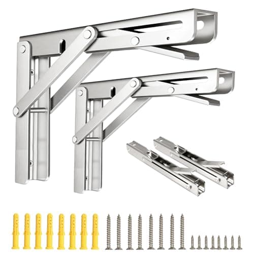 AINVLPRO Folding Shelf Brackets, Collapsible Heavy Duty Shelf Brackets for Fold Down Desk, 18 Inch with 4 Pack, Stainless Steel