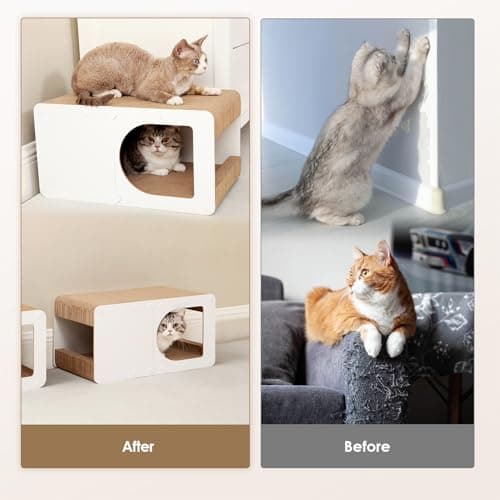 EHEYCIGA Cardboard Cat Scratcher House, 20-Inch Corrugated Cat Scratcher for Indoor Cats, Large Scratching Board Pad, White - Thumbnail 3