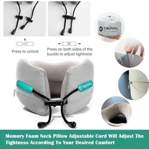 BAKLUCK Travel Neck Pillow for Airplane, Neck Chin Support, Memory Foam, Machine Washable,Neck Pillow for Airplane Sleeping Car Office Grey M - Thumbnail 6