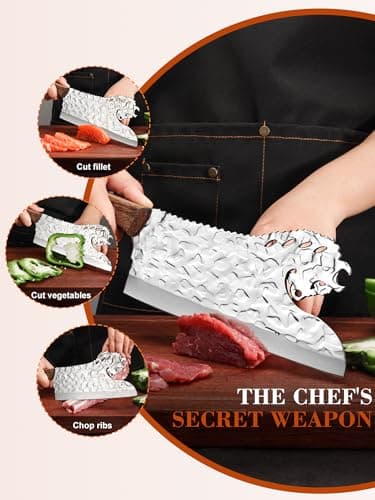 Plys Professional Chef Knife, 8" Meat Cleaver Wooden Handle, Premium Stainless Steel Kitchen Knife for Slicing, Dicing, Chopping Christmas Gift - Thumbnail 6