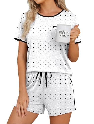 WIHOLL Polka Dot Pajamas for Women Set Shorts Tops and Pants Summer Pj Two Piece Cute Comfy Lounge Sets Pijamas De Mujer Nightgowns 2 Piece Loungewear Sleep Wear 2026 S - Thumbnail 2