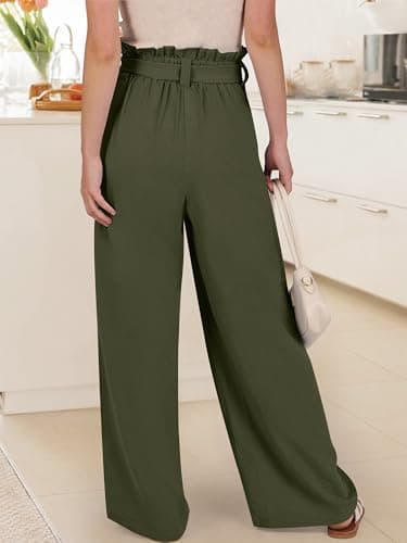 ANRABESS Womens Wide Leg Palazzo Pants Belted High Waisted Business Casual Flowy Long Trousers with Pockets Army Green XX-Large - Thumbnail 5