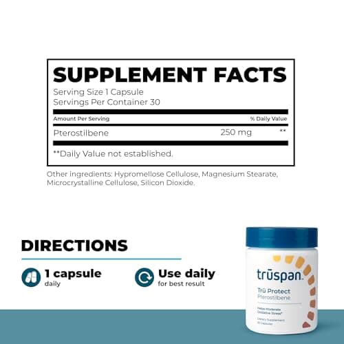 TruSpan Tru Protect Pterostilbene Capsules, Cellular Health and Antioxidant Support, 250 mg of Pterostilbene per Serving, 30 Servings - Thumbnail 3