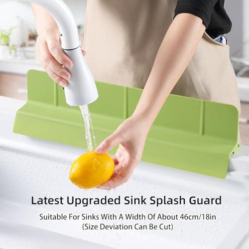 18" Upgraded Silicone Sink Splash Guard Released in 2026,Self-Draining Water Splash Guard for Kitchen Sink,Bathroom and Kitchen Island,with 3.5" High Splash Guard & 6 Strong Suction Cup (Green) - Thumbnail 2