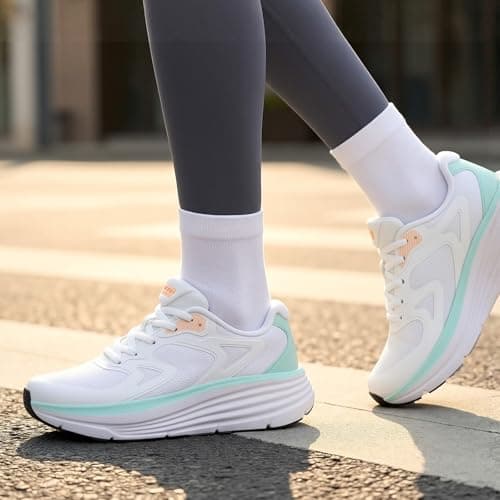 ALEADER Womens Running Shoes, Womens White Sneakers, Tennis Walking Shoes, Nurse Shoes White/Aqua Size 10 - Thumbnail 2