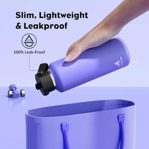 POWCAN 18oz Travel Water Bottle: Standard Mouth, Leakproof, BPA-Free, Easy Hold Handle, Insulated Stainless Steel Thermos with Straw for Teens, School, Outdoors, Running, Camping, Gym (Violet's Tale) - Thumbnail 3