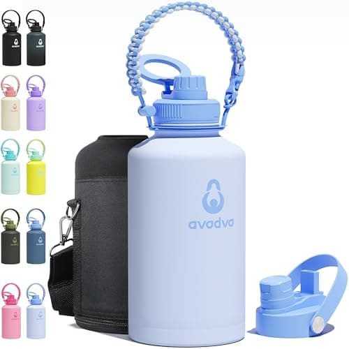 avodvo 64 oz Water Bottle with 2 Lids (2-in-1 Straw & Spout Lid, Magnetic Lid), Insulated Water Bottle with Strap, Stainless Steel Water Bottle for Hiking, Gym, Travel, BPA-Free, Light Blue - Image 1