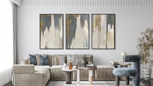 ASDCEUTICALS Large Canvas Wall Art - Gray Brown and Beige Abstract Pictures for Living Room Vintage Wall Decor Retro Artwork Black Float Framed Paintings for Bedroom Dinning Room 20" X 28" X 3 pcs - Thumbnail 2