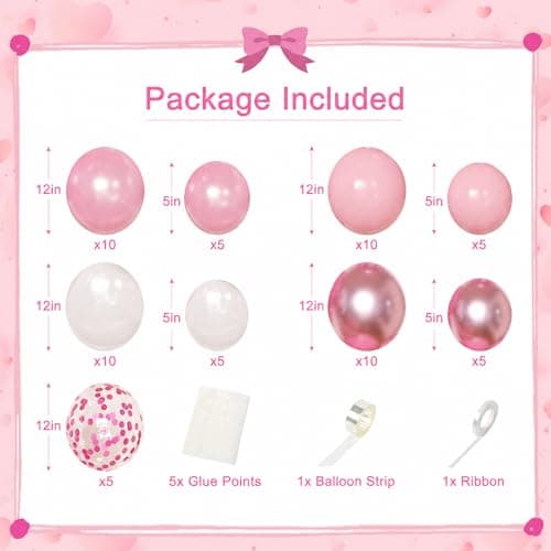 Pink Birthday Decorations for Women Girls, Metallic Pink Pearl White Confetti Foil Balloons Happy Birthday Banner Butterfly Fringe Curtains for birthday Party Supplies - Thumbnail 2
