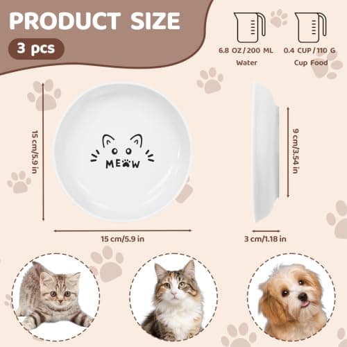 YINEYA 3 Pack Cat Food Bowls, Anti Whisker Fatigue Ceramic Cats Dishes Set - Thumbnail 2