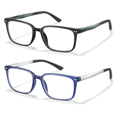 EYEREZI Reading Glasses for Men Square Lightweight TR90 Frame mens Accessories Computer Anti Blue Light Blocking Readers with Spring Hinge,2.5x Blue+Black,2 Pack