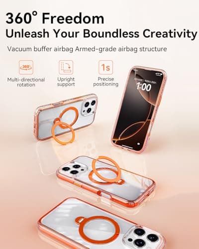 RAPTIC 360°Spin Magnetic Stand for iPhone 16 Pro Max Case, Compatible with Magsafe, [360° Air-Filled AirJoy Beads] Military-Grade Shockproof Protective Case with Kickstand, 6.9-inch Orang - Thumbnail 3