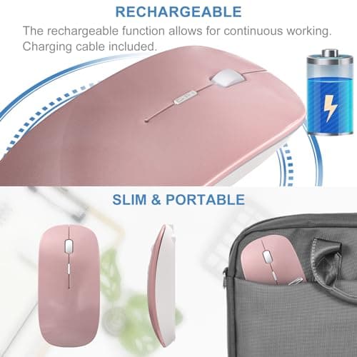 Bluetooth Wireless Mouse for MacBook Air Mac Pro Laptop Computer iPad Pad PC Laser Optical Rechargeable Mini Slim Silent Mouse Widely Used Desktop Hp iMac (Rose Gold) - Thumbnail 4
