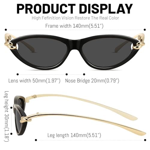 YMRFW Retro Oval Cat Eye Sunglasses for Women Y2k Designer Trendy Narrow Shades Metal Temples UV protection Sun Glasses - Thumbnail 6