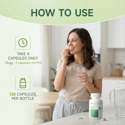 Fiber Supplement Capsules for Digestive Health & Regularity,Effortless Bowel Movements-Psyllium Husk Powder & Slippery Elm-Natural Prebiotic Fiber,Non-GMO-Daily Fiber for Adults, Women & Men-120Caps - Thumbnail 6