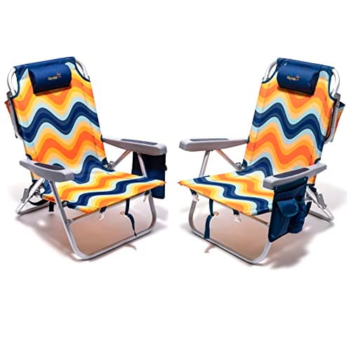 SUNNYFEEL Beach Chairs for Adults 2 Pack 5 Position Lay Flat, Portable Folding Backpack Beach Chair Heavy Duty with Cooler Bag, Cup Holder for Outdoor/Lawn/Picnic, Foldable Camping Chair - Image 1