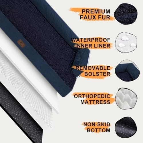 Large Dog Bed Orthopedic Washable - Waterproof with Removable Cover - Memory Foam - Beds Bolster Pet - Couch Sofa - XXL Large Big Dogs - Navy Blue Dog Bed - Thumbnail 5