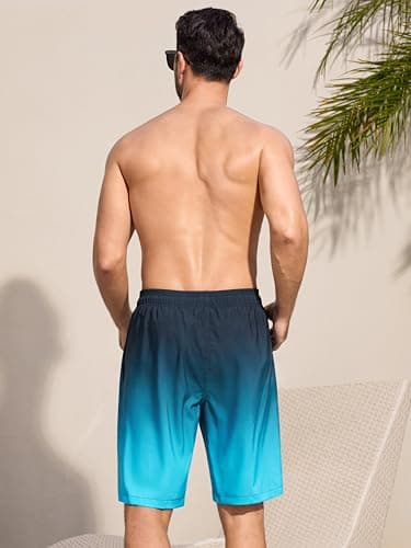 SILKWORLD Mens Swimming Trunks with Compression Liner 2 in 1 Quick-Dry Swim Shorts with Zipper Pockets, Gradient-Grey Blue, Small - Thumbnail 3