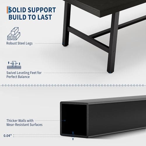 GarveeHome Industrial Dining Table for 6-8 People, 70.87" Long Large Kitchen Table with Sturdy Metal Frame, Rectangular Counter for Dinner, Kitchen, Dining Room (Black, 71" Non-extendable) - Thumbnail 6