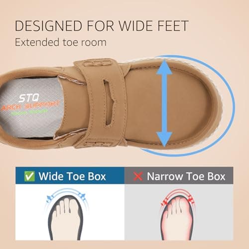 STQ Women’s Wide Loafers & Slip-ons Casual Canvas Sneakers Orthopedic Shoes for Plantar Fasciitis Relief Brown Size 9 - Thumbnail 4