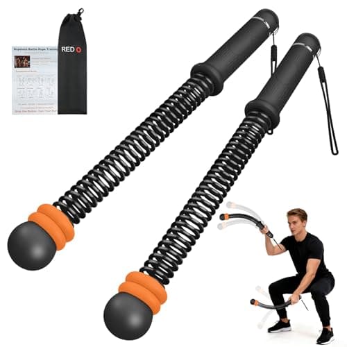 Red O Weighted Ropeless Battle Ropes — Portable Arm Exerciser with Adjustable Rings, Heavy-Duty Steel Spring Rope for HIIT, Strength & Full-Body Training, Non-Slip Handle, Includes Workout Poster - Image 1