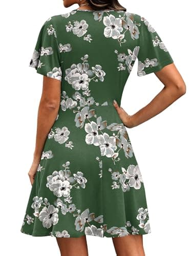 Casual Dresses for Women 2026 Green Floral Short Sleeve Bridal Shower Summer Holiday Dress Spring Outfits Floral XL - Thumbnail 5