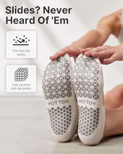 YOTTOY Pilates Socks for Women(6 Pairs)–Breathable, Grip-Enhanced Non-Slip Yoga Socks, Durable & Perfect for Home Workouts (US, Alpha, One Size, Regular, Regular, White) - Thumbnail 2