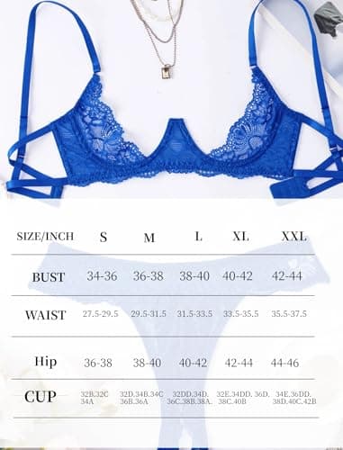 Avidlove Sexy Lingerie Set for Women Lace Bra and Panty Sets Underwire Push Up Lingerie Royal Blue S - Thumbnail 5