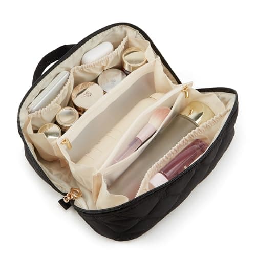YTL Travel Makeup Bag, Puffer Cosmetic Bag for Women, Waterproof Puffy Padded Make Up Bags, Flat Open Portable Organizer Case Toiletry Bag Pouch Purse for Skincare, Brushes & Travel Essentials - Thumbnail 2