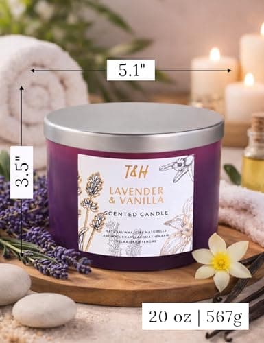 Lavender Vanilla Scented Candle | Large 4-Wick Soy Candle for Home 20 oz | Calming Aromatherapy Candle | Long Lasting Clean Burn | Relaxing Gift for Women & Men - Thumbnail 5