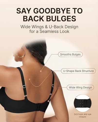 Women's Jacquard Full Coverage Minimizer Bra, Unlined Cups, Underwire Natural Shape & Smooth Fabric for a Sleek Silhouette Under Clothes Black 38DD - Thumbnail 4