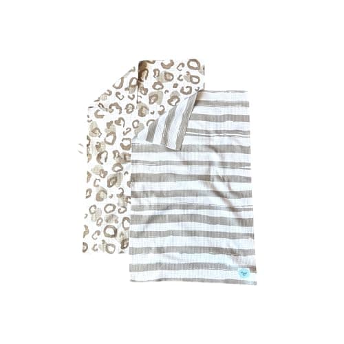 Desert Aqua || 2 Pack Double Sided || Waffle Weave Microfiber || Tea Towels || Highly Absorbent || Hanging Loop || Dish Cloths || Modern || Designer Prints || Double Sided || Cheetah & Stripes - Image 1
