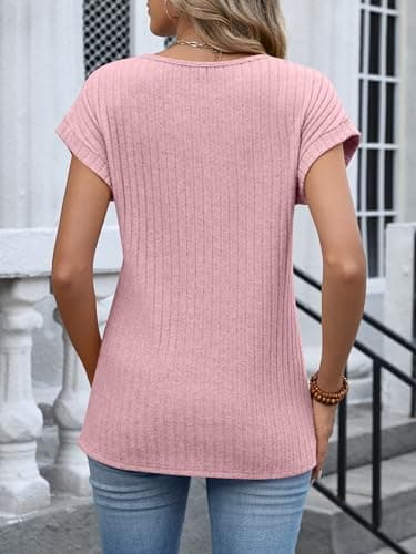 ANRABESS Wemens Tops Summer Sweaters Shirts Short Sleeve Lace T-Shirts Dressy Casual Business Tee Blouses 2026 Trendy Clothes Pale Pink Mediun - Thumbnail 5