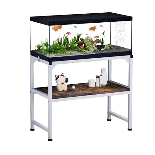 Azaeahom 10-20 Gallon Fish Tank Stand, Metal Aquarium Stand with Adjustable Non-Slip Foot and Wooden Shelf, Reptile Tank Stand Easy to Assemble for Home Office, Firm and Steady(Tank not Included)