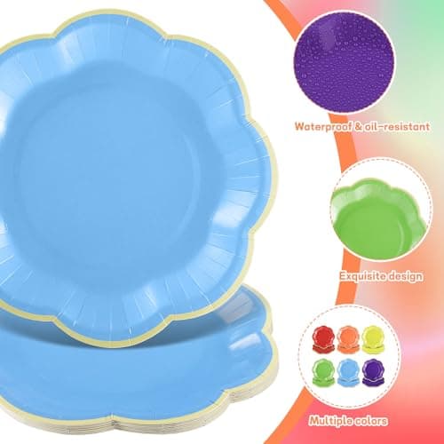 NatNarr 60 Pcs Colorful Paper Plates, 7 In Disposable Dessert Plates with Gold Edge, Scalloped Rainbow Party Plate for Wedding Birthday Baby Shower Bridal Party Supplies - Thumbnail 3