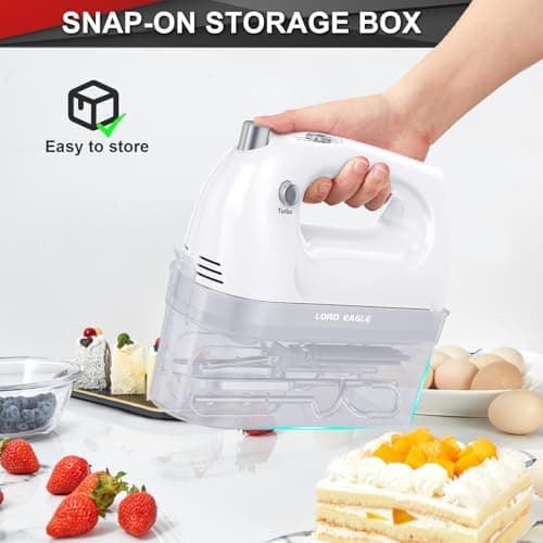Lord Eagle Hand Mixer Electric Handheld 400W, 5-Speed Lightweight Kitchen Mixer with Storage Case, 5 Stainless Steel Attachments for Baking Cake Egg Cream Food Beater, Turbo+Eject Button - Thumbnail 5