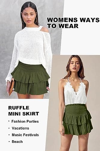 Vigorics Green Ruffle Skirt with Shorts Underneath Tennis Skirt for Sports and Dating - Green XL - Thumbnail 4