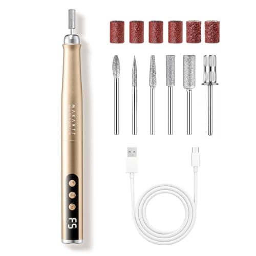 Makartt Pen-Shaped Rechargeable Nail Drill for Beginners: 25,000 RPM Cordless Electric Nail File with 5-Speed LED Display, Lightweight Quiet E File Kit for Gel Polish Removal, Home Travel Use(Gold) - Image 1