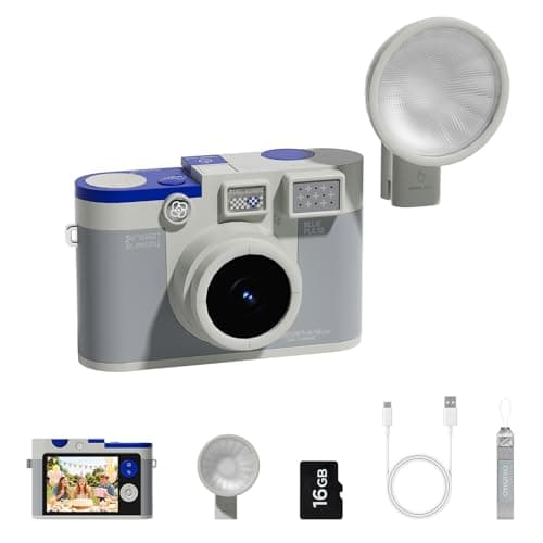 CHUZHAO Aesthetic Retro Digital Camera, Autofocus 12MP 1080P with Fill Light, 2.8" IPS Screen, 9 Filters, 16GB Card, Compact Travel Point and Shoot Camera for Boys Girls and Teens, Gray