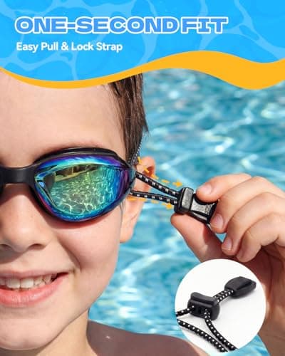 Aegend Swim Goggles for Kids Youth Teen 3-14 Anti-Fog Anti-UV Comfort Fit for Swimming(Bungee Strap) (Black/Bright Rose-1 Pack) - Thumbnail 2