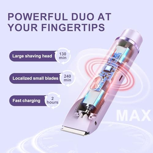 Bikini Trimmer for Women,2 in 1 Dual Head Bikini Shaver,Waterproof & Painless Electric Razors for Pubic Hair(Purple) - Thumbnail 2