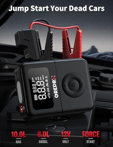 GREPRO Jump Starter with Air Compressor, 5000A Battery Jumper Starter Portable(10.0L Gas/8.0L Diesel),150PSI Tire Inflator 12V Car Battery Booster with Jumper Cables, Digital Display, LED Flashlight - Thumbnail 2