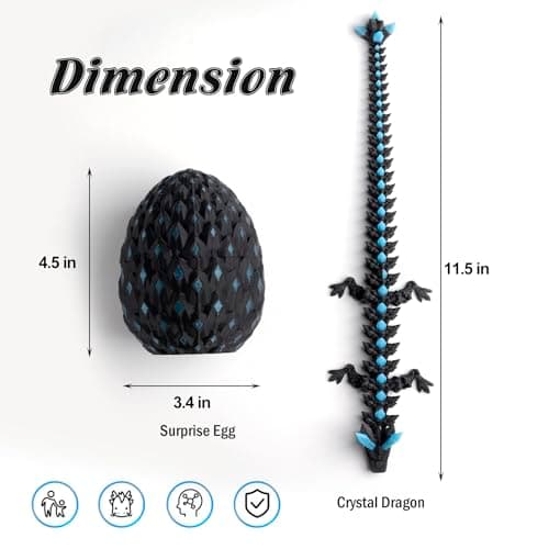 Funtigee 3D Printed Dragon Eggs Mystery with Dragon Inside Glow in The Dark Articulated Animals Fidget Toy Crystal 3D Printed Easter Dragon Eggs for Kids Boys Girls Home Decor Blue - Thumbnail 3