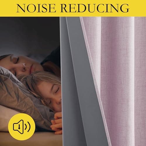 NICETOWN Pink Vintage Linen 100% Blackout Curtains for Living Room, Thermal Insulated Curtains 90" Long, Noise Reducing Window Treatment Drapes for Home Cinema, 52" Wide Per Panel, Set of 2 - Thumbnail 5